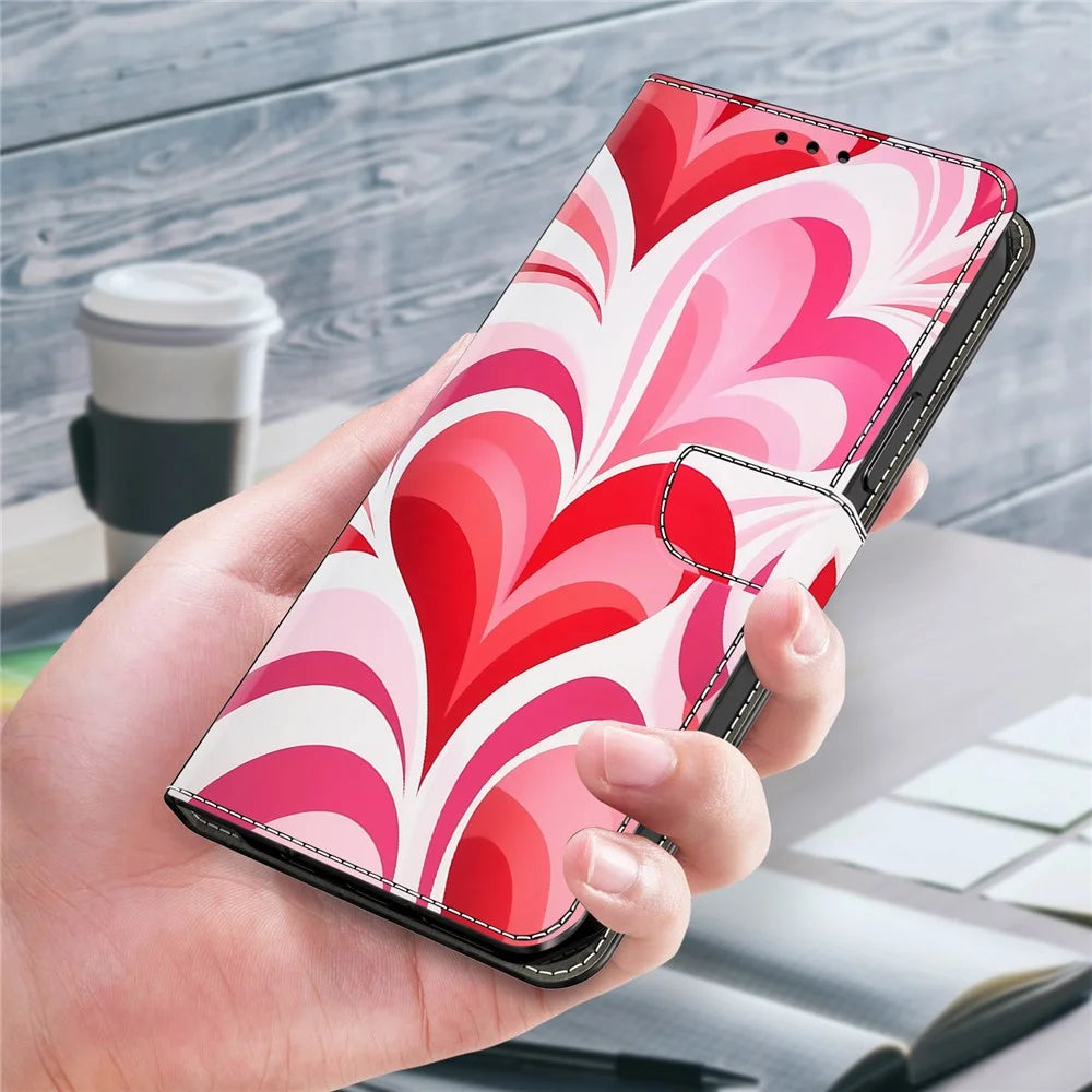 For iPhone 16 Case Wallet Stand Pattern Printing PU Leather Flip Phone Cover - Love - 5