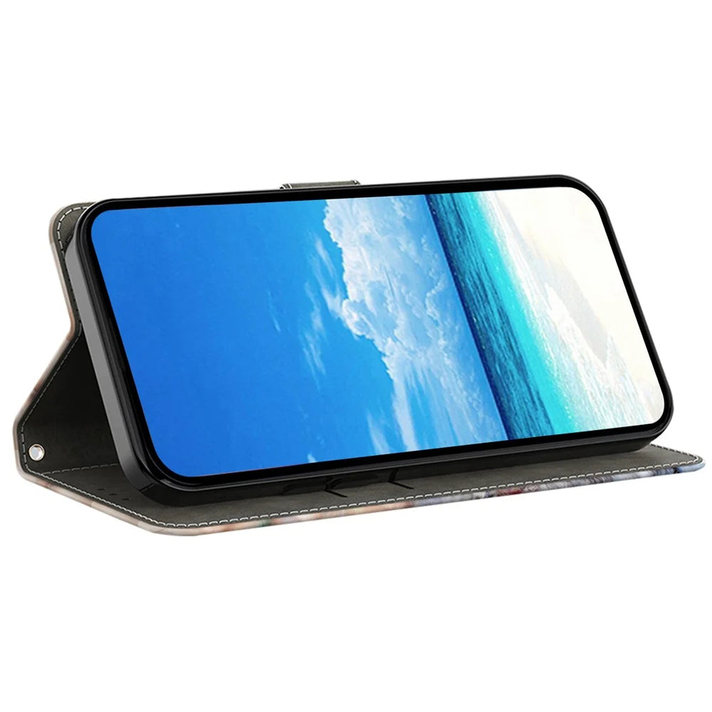 For Samsung Galaxy S25 Case Wallet Stand Pattern Printing PU Leather Flip Phone Cover - Small Flowerbed - 3