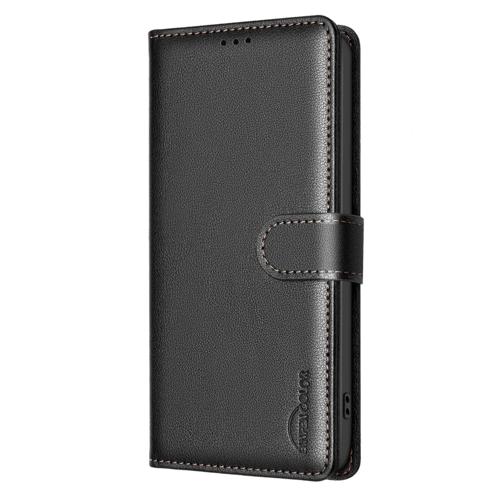 BINFEN COLOR For iPhone 18 Pro / 17 Pro Leather Case  BF32 Wallet RFID Blocking Phone Cover - Black - 2