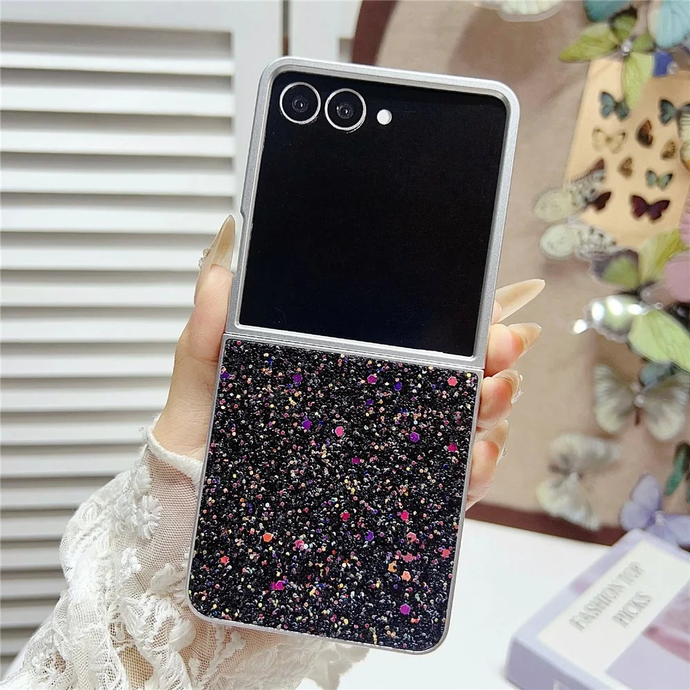 For Samsung Galaxy Z Flip7 5G Case Rubberized Silver Edge Phantom Glitter Hard PC Phone Cover - Black - 2