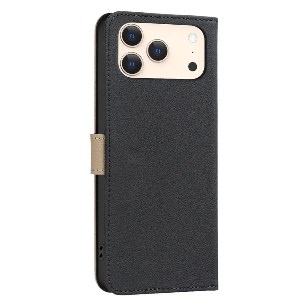 BINFEN COLOR For iPhone 18 Pro / 17 Pro Leather Case  BF36 Floral Pattern Phone Cover RFID Blocking Wallet Stand - Black - 3