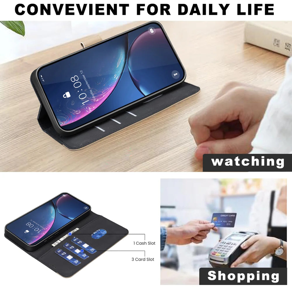 BINFEN COLOR For iPhone 18 Pro / 17 Pro Leather Case  BF36 Floral Pattern Phone Cover RFID Blocking Wallet Stand - Black - 5