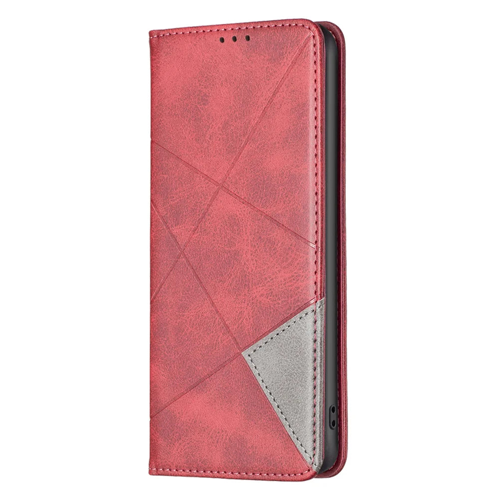 For iPhone 17 Case Card Slots Geometry Imprint Leather Phone Cover - Red - 2