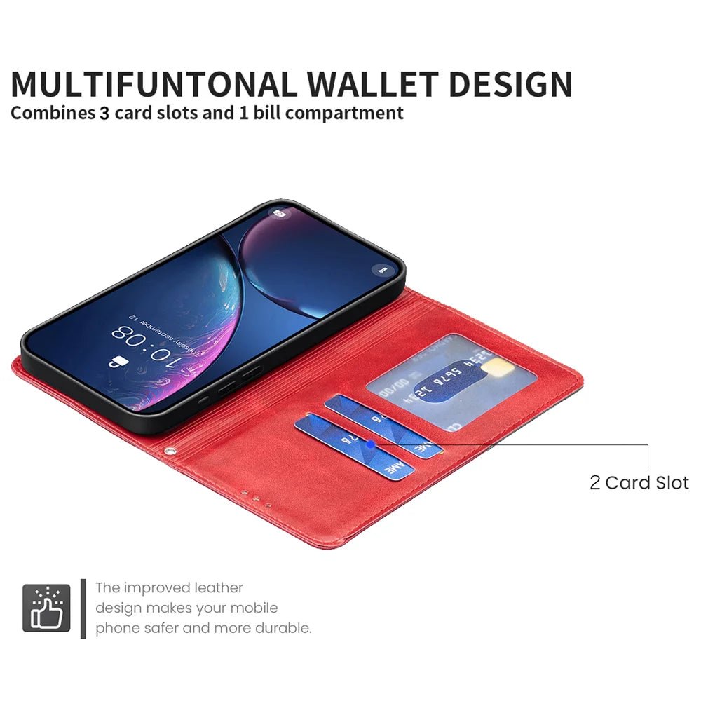 For iPhone 18 Pro / 17 Pro Case Card Slots Geometry Imprint Leather Phone Cover - Red - 6