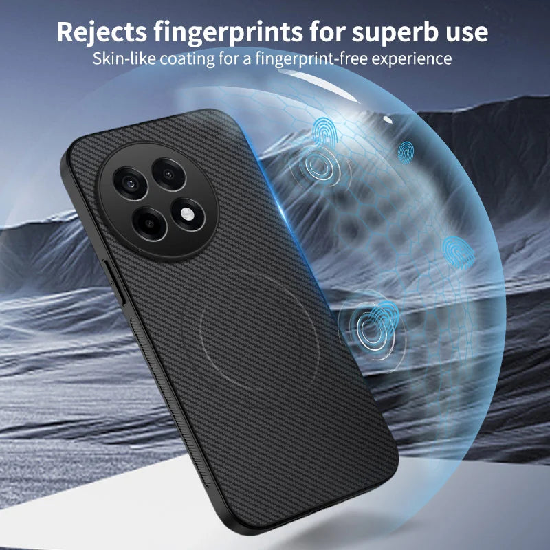WANLONFENG For OnePlus Ace 5 5G / OnePlus 13R 5G Magnetic Case  TQ Series Carbon Fiber Texture PC TPU Phone Cover - Black - 5