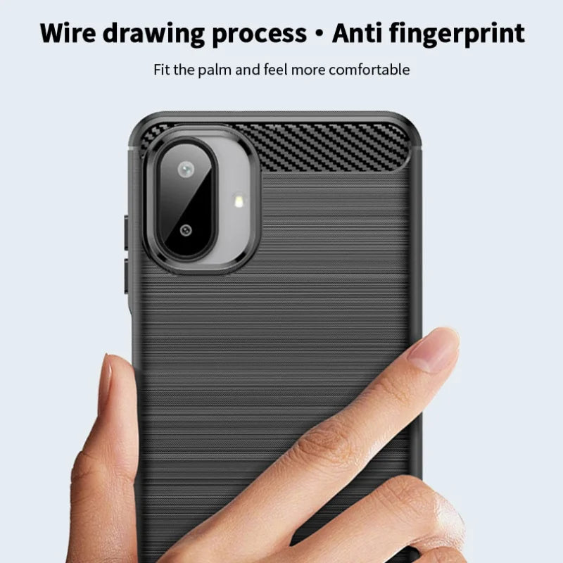 MOFI For Samsung Galaxy A07 4G Back Cover  Brushed Texture Carbon Fiber Soft TPU Case - Black - 4