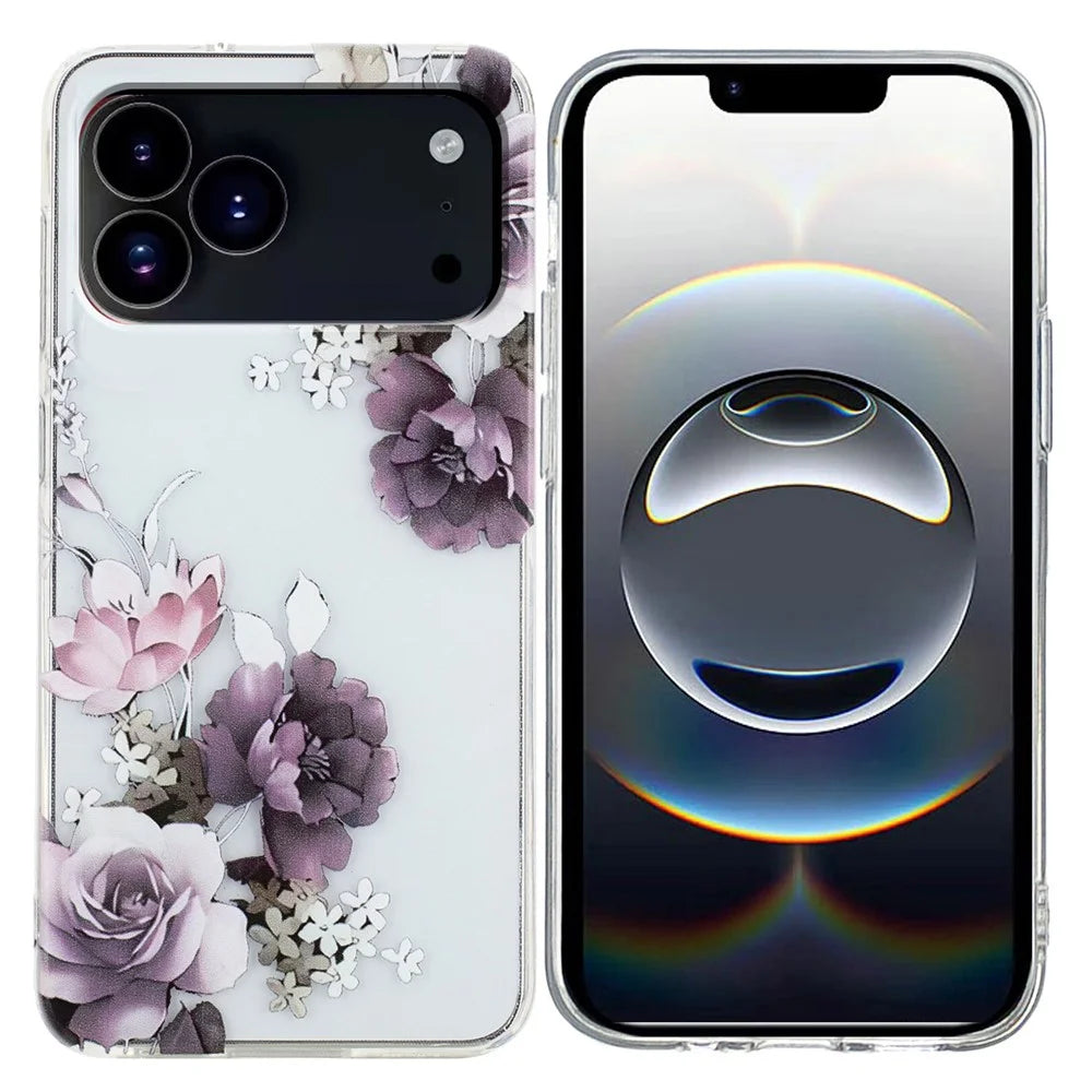 For iPhone 18 Pro / 17 Pro Case Soft TPU Phone Back Cover Pattern Printing - Purple Peony - 1