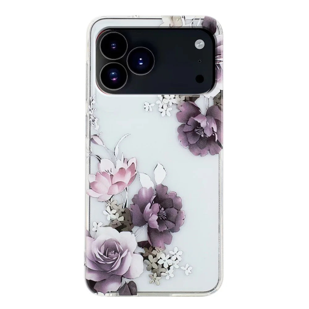 For iPhone 18 Pro Max / 17 Pro Max Case Soft TPU Phone Back Cover Pattern Printing - Purple Peony - 2
