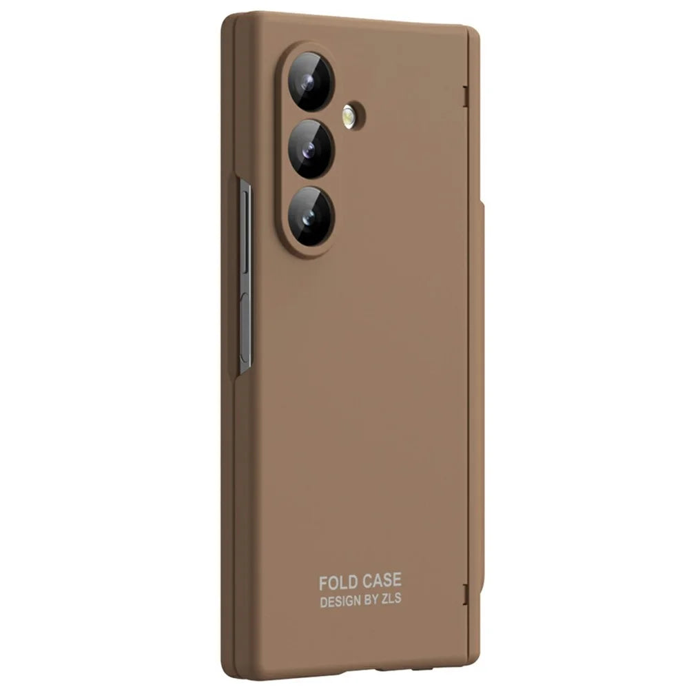 For Samsung Galaxy Z Fold7 5G Case Folding PC Phone Cover with Stylus / Tempered Glass Film - Brown - 2