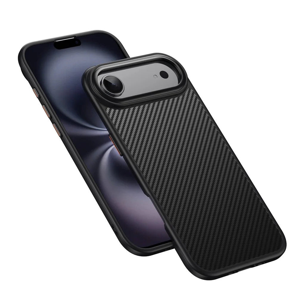For iPhone Air Magnetic Case Compatible with MagSafe Carbon Fiber Texture PC + TPU Cover - Black - 6