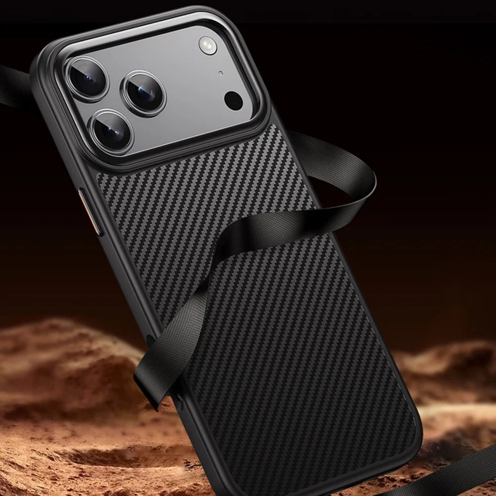 For iPhone 17 Pro Magnetic Case Compatible with MagSafe Carbon Fiber Texture PC + TPU Cover - Black - 7