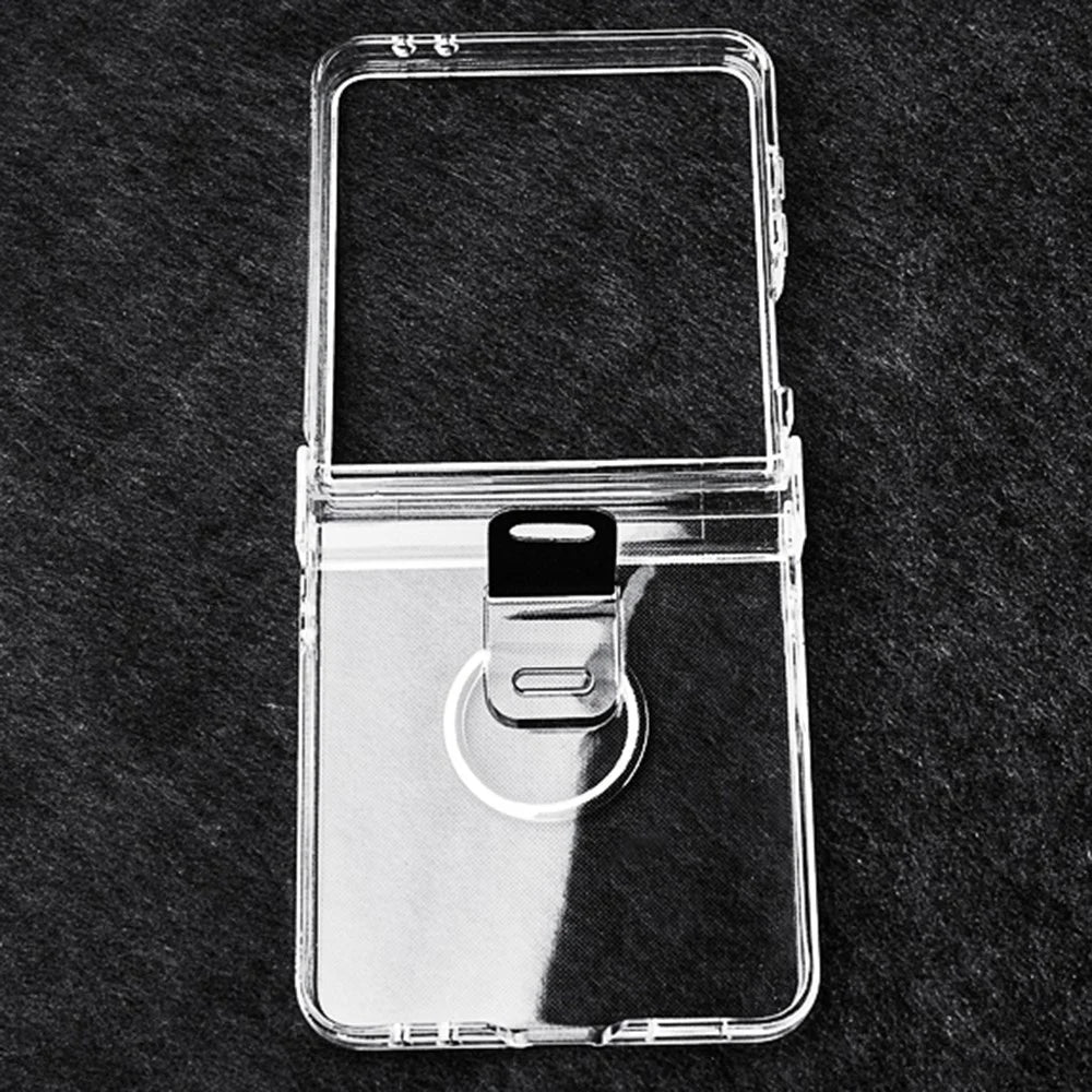 For Samsung Galaxy Z Flip7 5G Case Hinge Protection PC Clear Shockproof Phone Cover with Finger Ring - 4