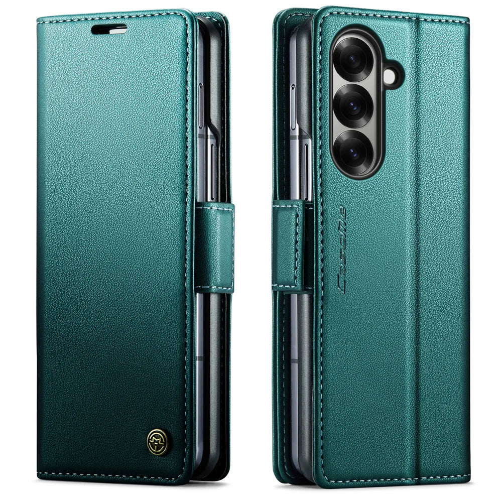 CASEME For Samsung Galaxy Z Fold7 5G Case  023 Series RFID Blocking Leather Wallet Stand Phone Cover - Green - 1