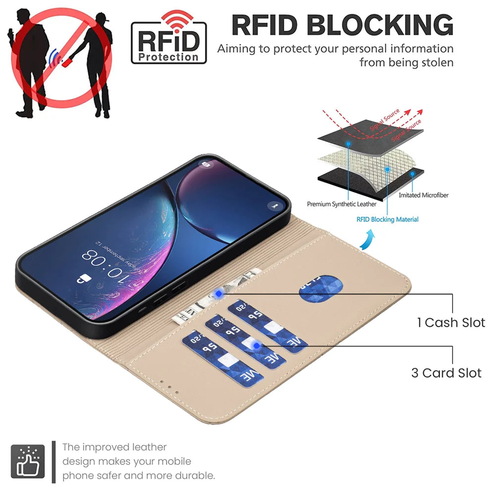 BINFEN COLOR For iPhone 18 Pro / 17 Pro Case  BF35 Geometry Imprinted Leather Phone Cover RFID Blocking Wallet Stand - Beige - 4