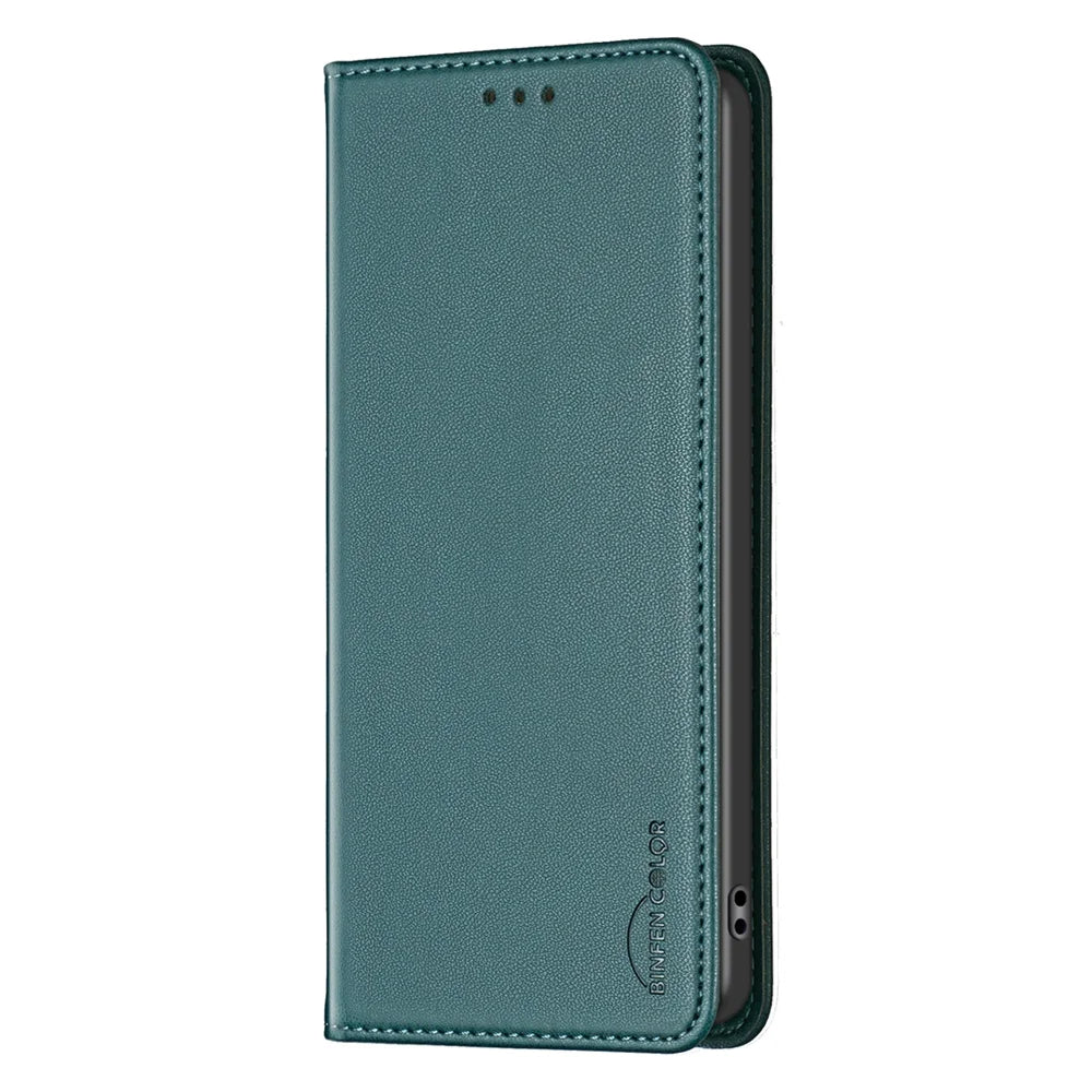 BINFEN COLOR For iPhone 17 Leather Case  BF18 Phone Stand Cover with Card Slots - Green - 2
