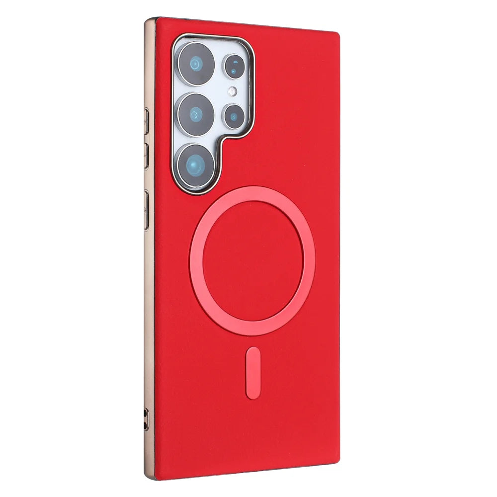 BINFEN COLOR For Samsung Galaxy S25 Ultra Case  BF40 Magnetic Case Electroplated PU + TPU Phone Back Cover - Red - 2