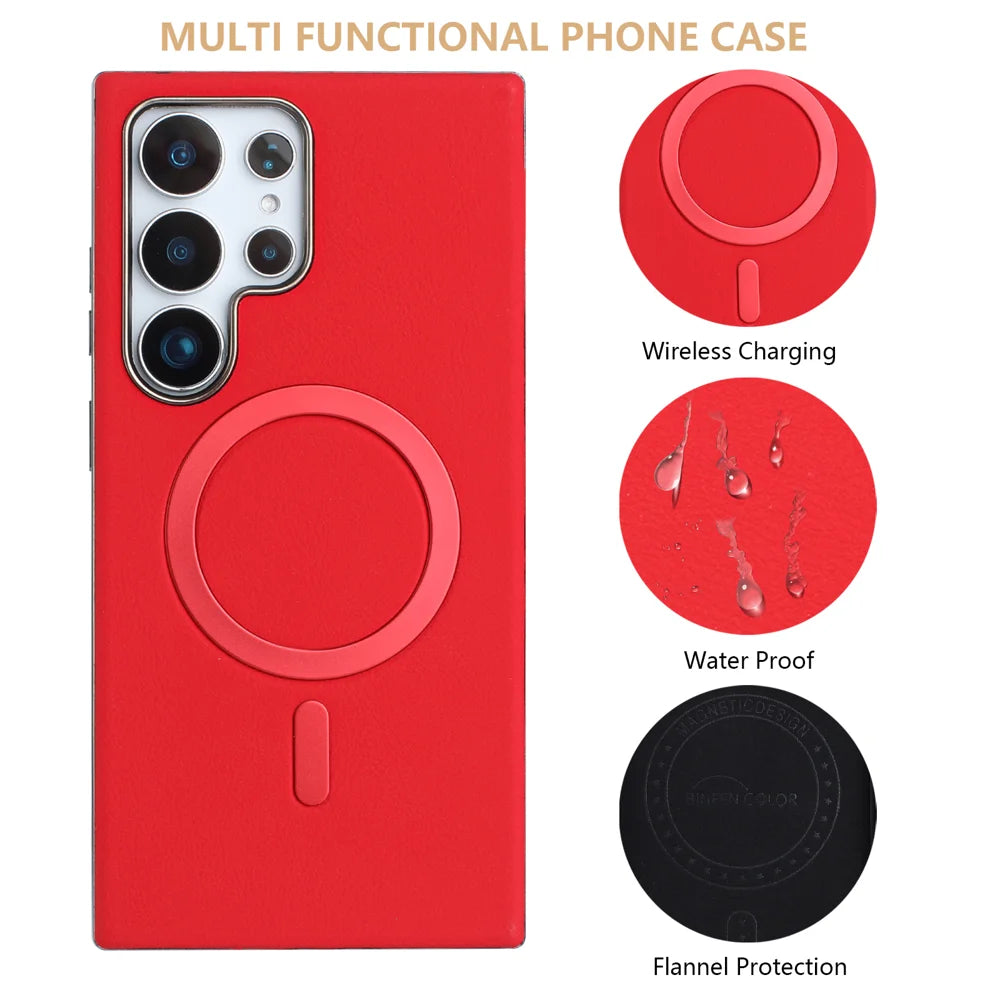 BINFEN COLOR For Samsung Galaxy S25 Ultra Case  BF40 Magnetic Case Electroplated PU + TPU Phone Back Cover - Red - 4