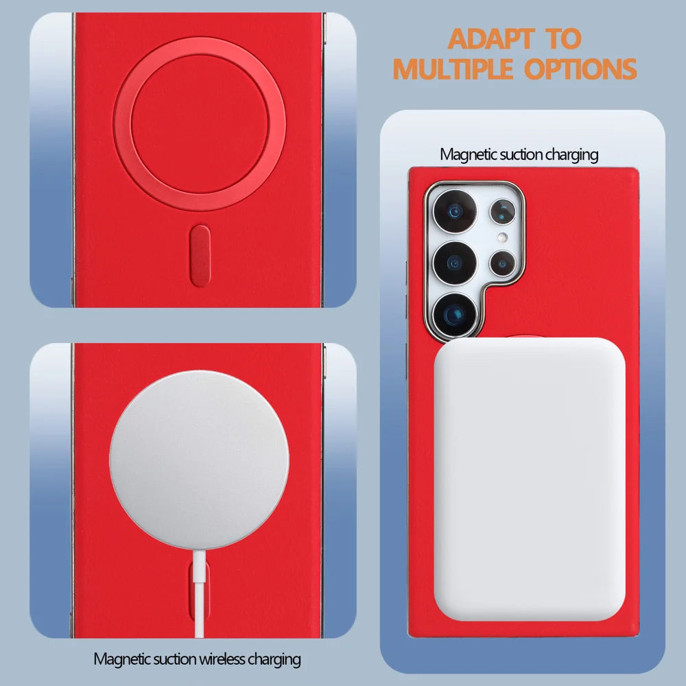 BINFEN COLOR For Samsung Galaxy S25 Ultra Case  BF40 Magnetic Case Electroplated PU + TPU Phone Back Cover - Red - 5