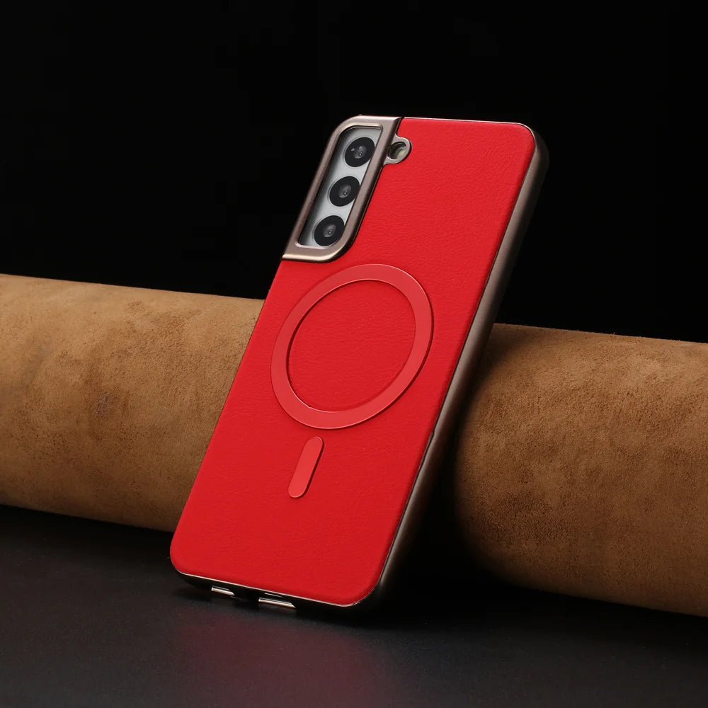 BINFEN COLOR For Samsung Galaxy S24 Case  BF40 Magnetic Case Electroplated PU + TPU Phone Back Cover - Red - 6