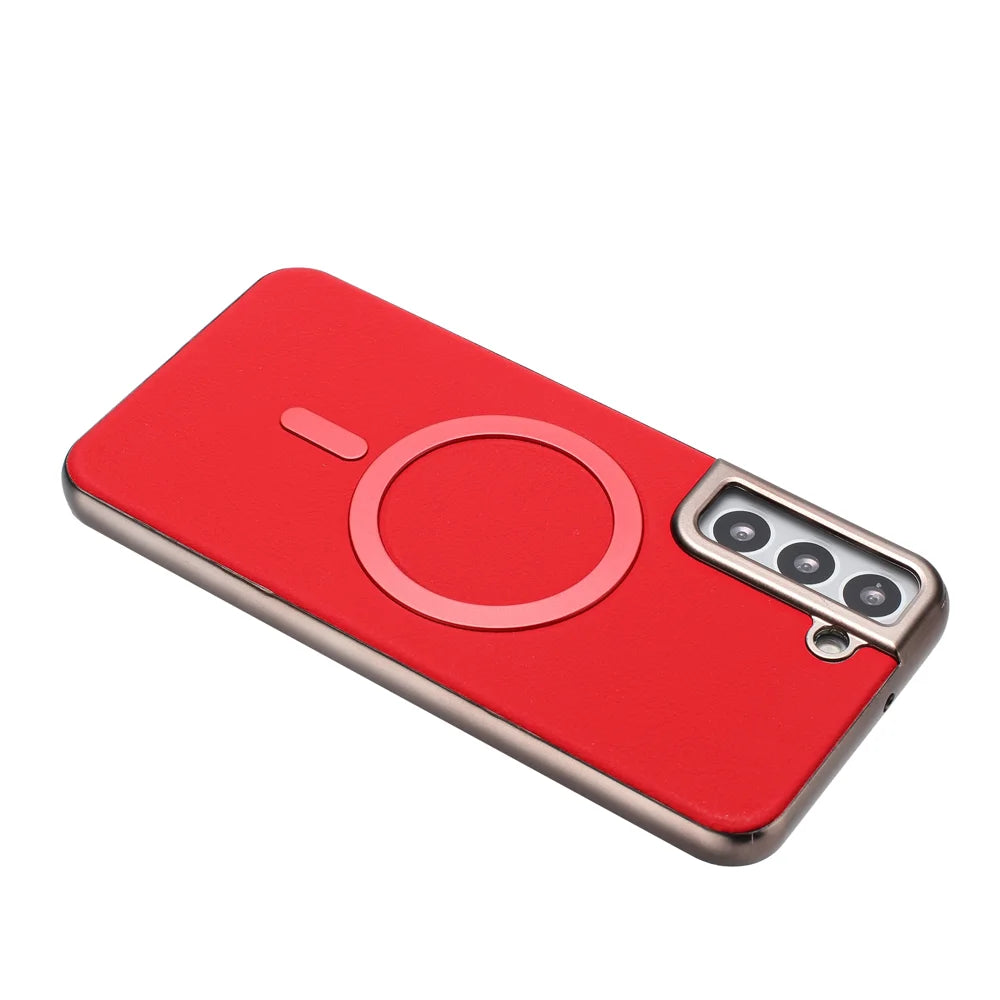 BINFEN COLOR For Samsung Galaxy S23 Case  BF40 Magnetic Case Electroplated PU + TPU Phone Back Cover - Red - 3