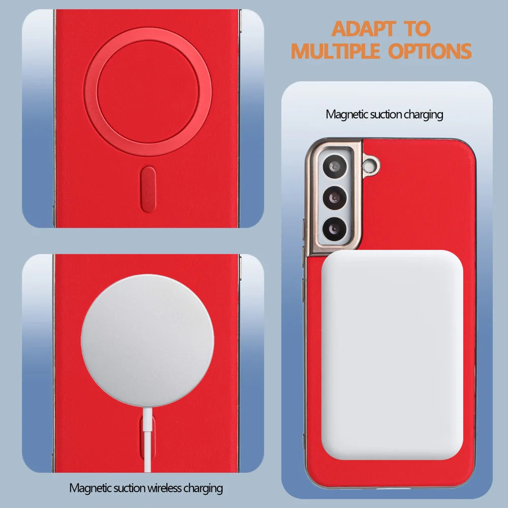 BINFEN COLOR For Samsung Galaxy S23 Case  BF40 Magnetic Case Electroplated PU + TPU Phone Back Cover - Red - 5