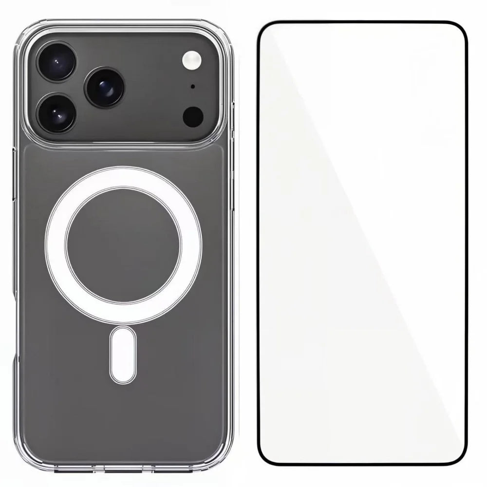 WANLONFENG For iPhone 17 Pro Max Clear Phone Case  LM Series Compatible with MagSafe with Screen Film (Big Lens Hole) - Transparent - 1