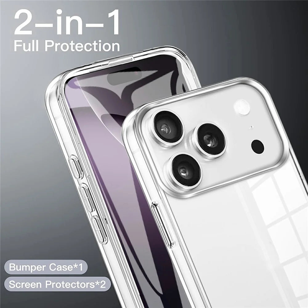 For iPhone 17 Pro Case TPU Frame Clear Acrylic Back Phone Cover with PET Film - 3