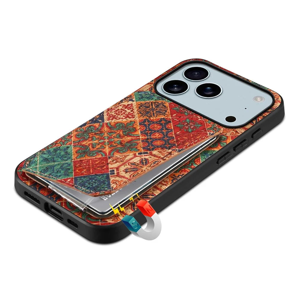 For iPhone 17 Pro Max Case with Card Holder Kickstand Flowers Design Leather Phone Cover - Winter / Blue - 4
