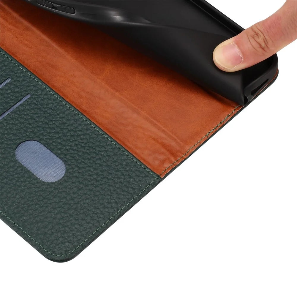 For Sony Xperia 1 VII Case Wallet Stand Litchi Texture Genuine Cow Leather Flip Phone Cover - Green - 7
