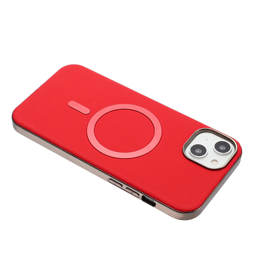 BINFEN COLOR For iPhone 14 Pro Max Case  BF40 Compatible with MagSafe Electroplated PU + TPU Phone Back Cover - Red - 3