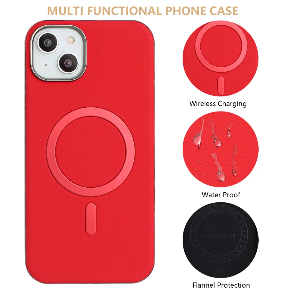 BINFEN COLOR For iPhone 14 Pro Max Case  BF40 Compatible with MagSafe Electroplated PU + TPU Phone Back Cover - Red - 4