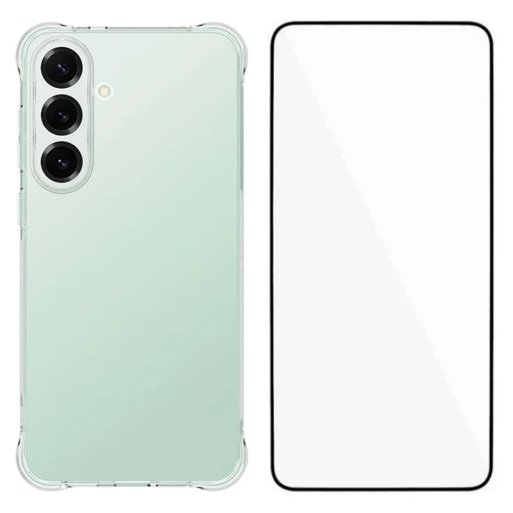 WANLONFENG For Samsung Galaxy S25 FE Case  WL Series 2.0mm TPU Phone Cover with Tempered Glass Film - Transparent - 1