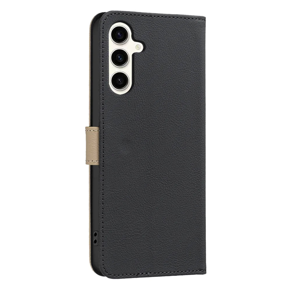 BINFEN COLOR For Samsung Galaxy S25 FE Leather Case  BF36 Floral Pattern Phone Cover RFID Blocking Wallet Stand - Black - 3