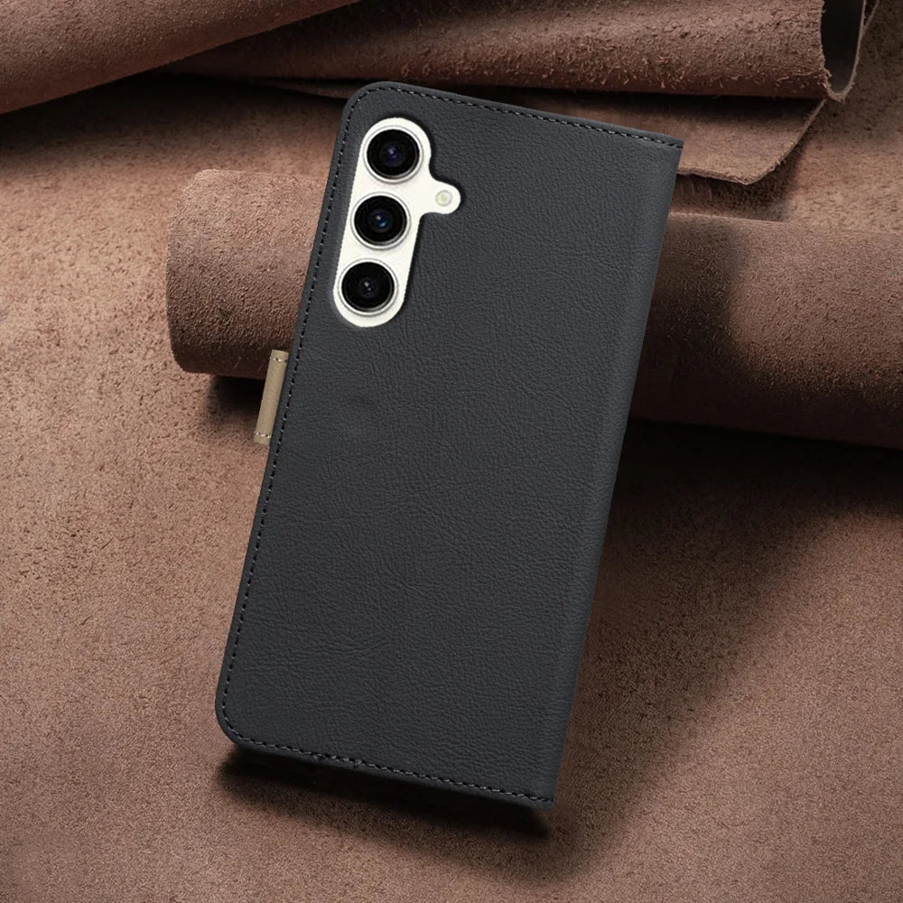 BINFEN COLOR For Samsung Galaxy S25 FE Leather Case  BF36 Floral Pattern Phone Cover RFID Blocking Wallet Stand - Black - 7