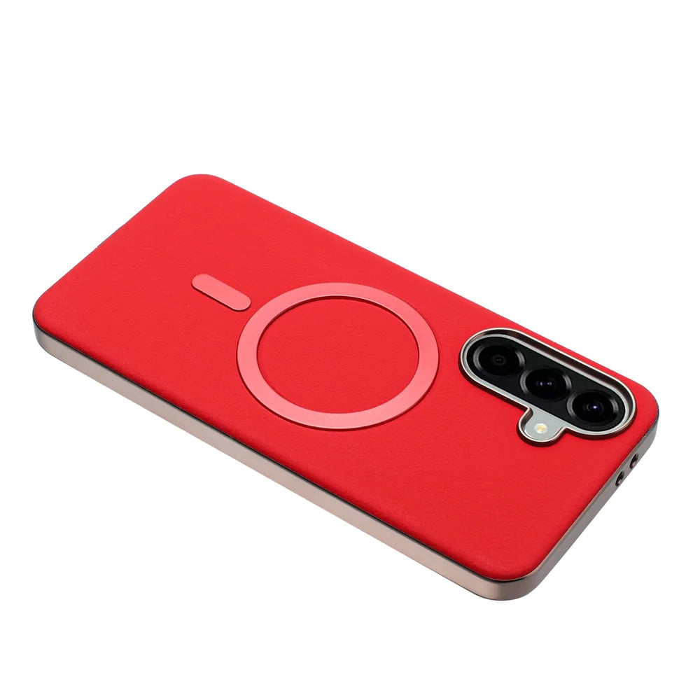 BINFEN COLOR For Samsung Galaxy A25 5G (Global) (161mm) Case  BF40 Magnetic Case Electroplated PU + TPU Phone Back Cover - Red - 3