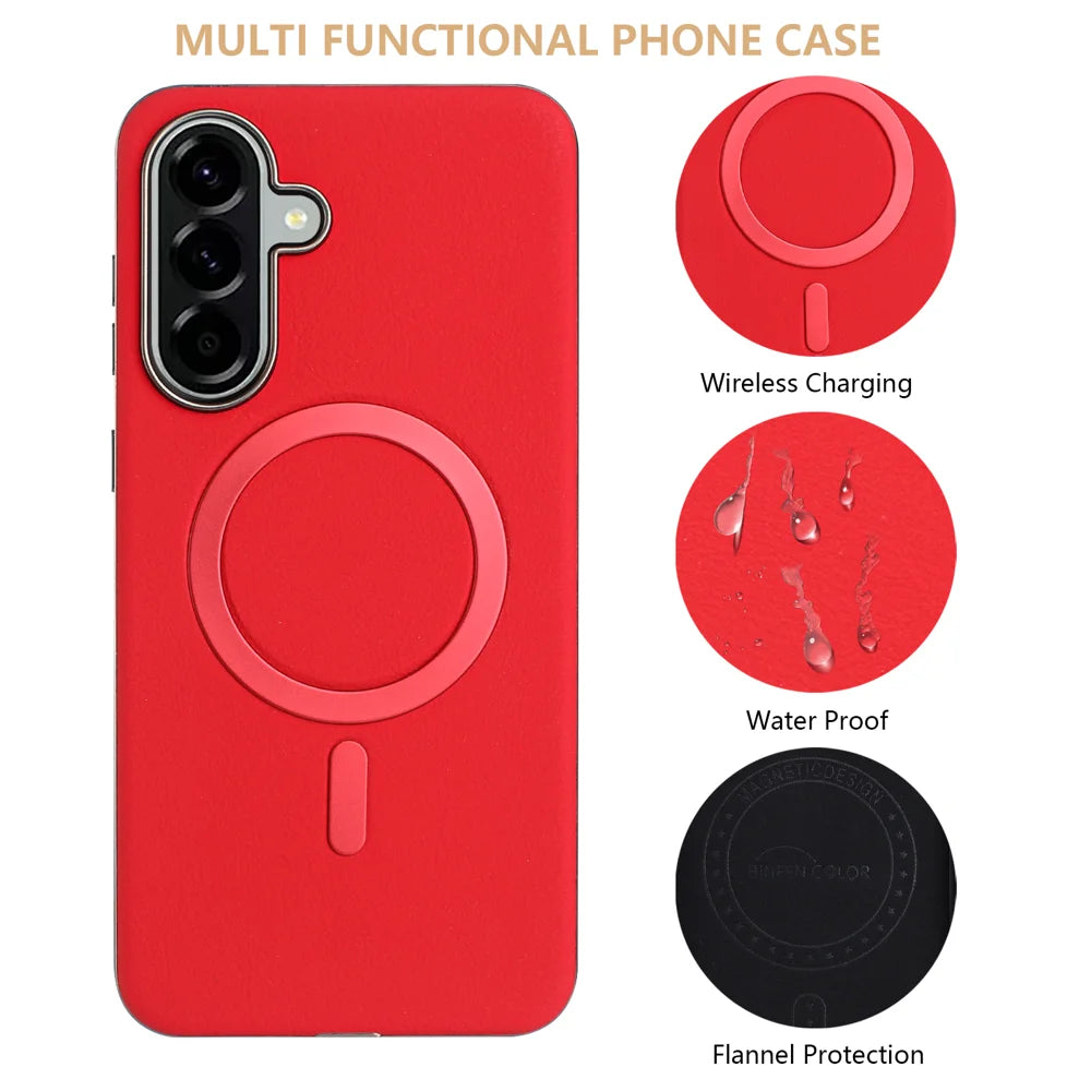 BINFEN COLOR For Samsung Galaxy A25 5G (Global) (161mm) Case  BF40 Magnetic Case Electroplated PU + TPU Phone Back Cover - Red - 4