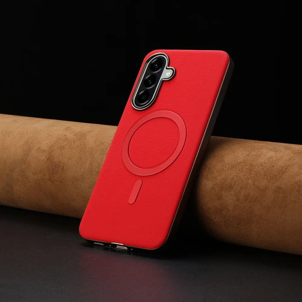 BINFEN COLOR For Samsung Galaxy A25 5G (Global) (161mm) Case  BF40 Magnetic Case Electroplated PU + TPU Phone Back Cover - Red - 6