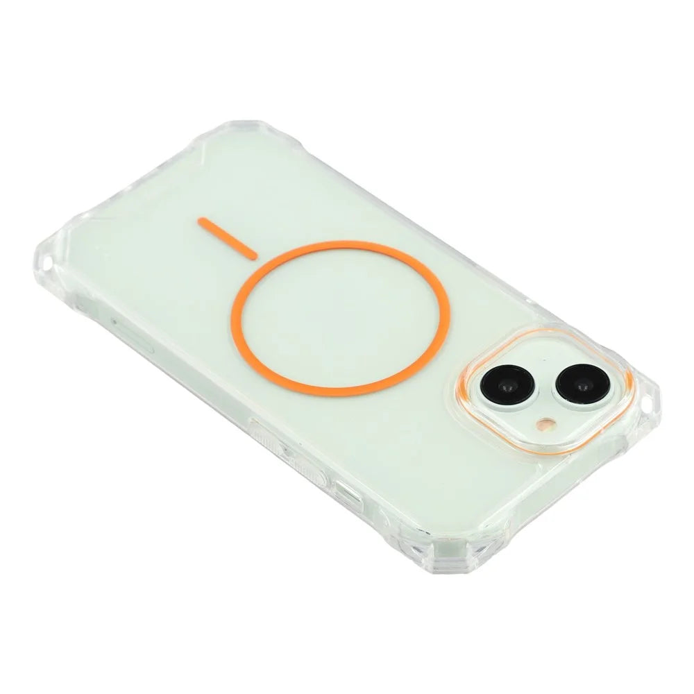 For iPhone 14 Magnetic Case with Lanyard Drop-Proof TPU + PC Phone Back Cover - Orange - 5
