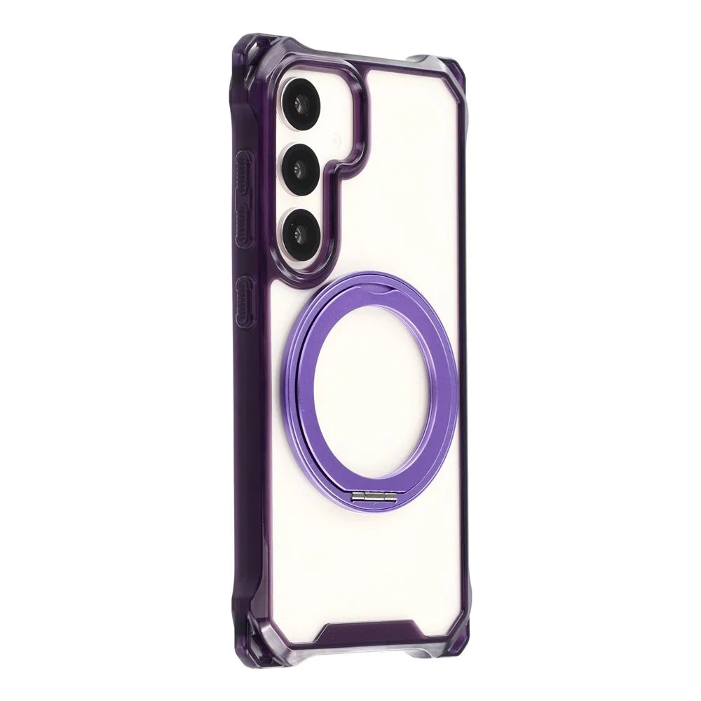 For Samsung Galaxy S25  /  S24 Magnetic Case Ring Kickstand TPU + PC Phone Cover - Purple - 1