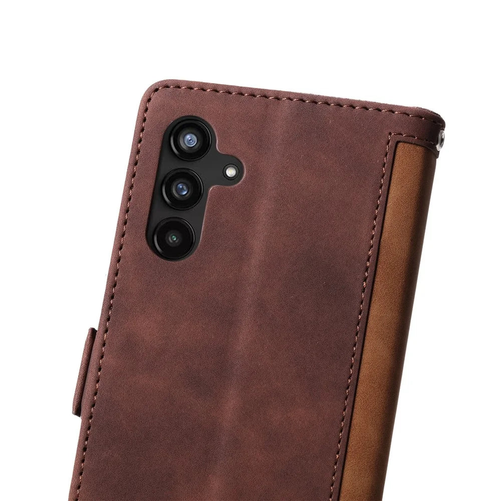 For Samsung Galaxy S25 FE Case RFID Blocking Wallet Stand Leather Phone Cover with Wrist Strap - Brown - 5