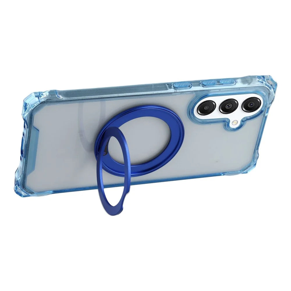 For Samsung Galaxy A16 5G  /  4G Magnetic Case Ring Kickstand TPU + PC Phone Cover with Lanyard - Blue - 4