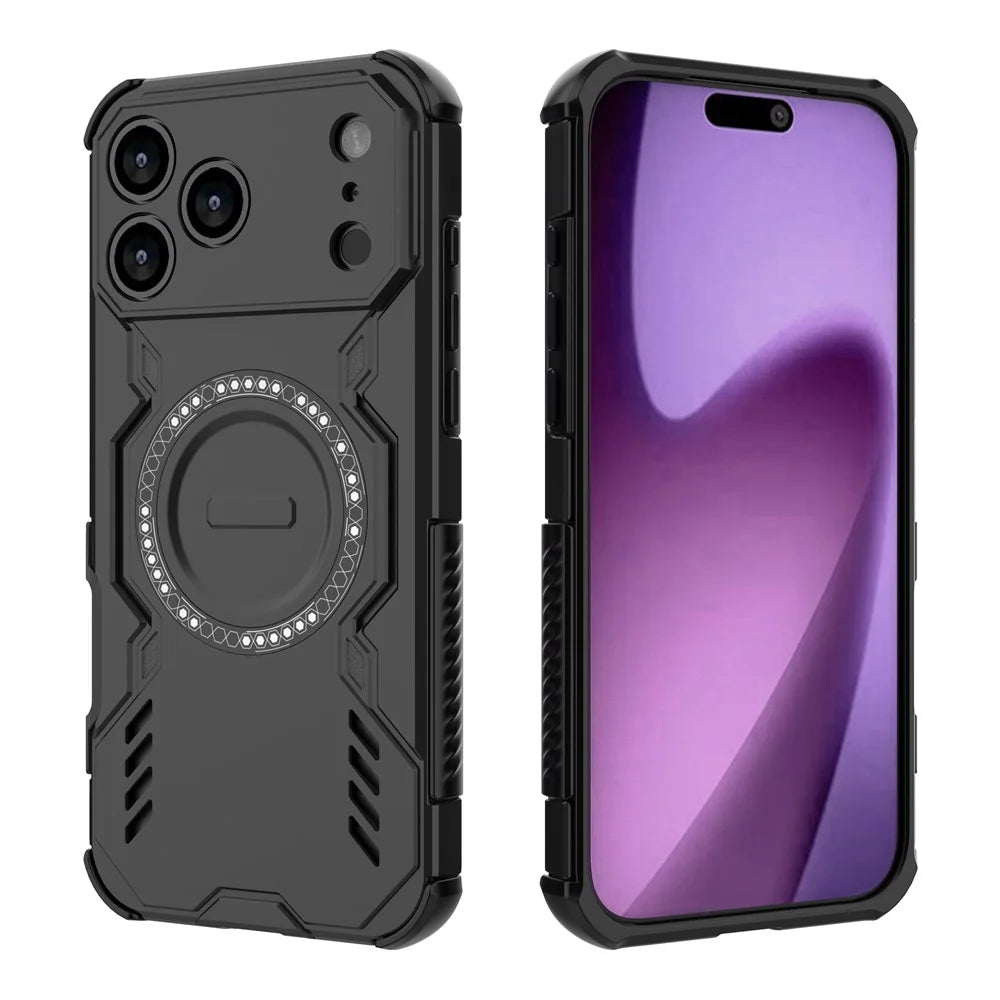 For iPhone 18 Pro Max / 17 Pro Max Magnetic Case Butterfly Armor Hollow Heat Dissipation PC + TPU Phone Cover - Black - 2
