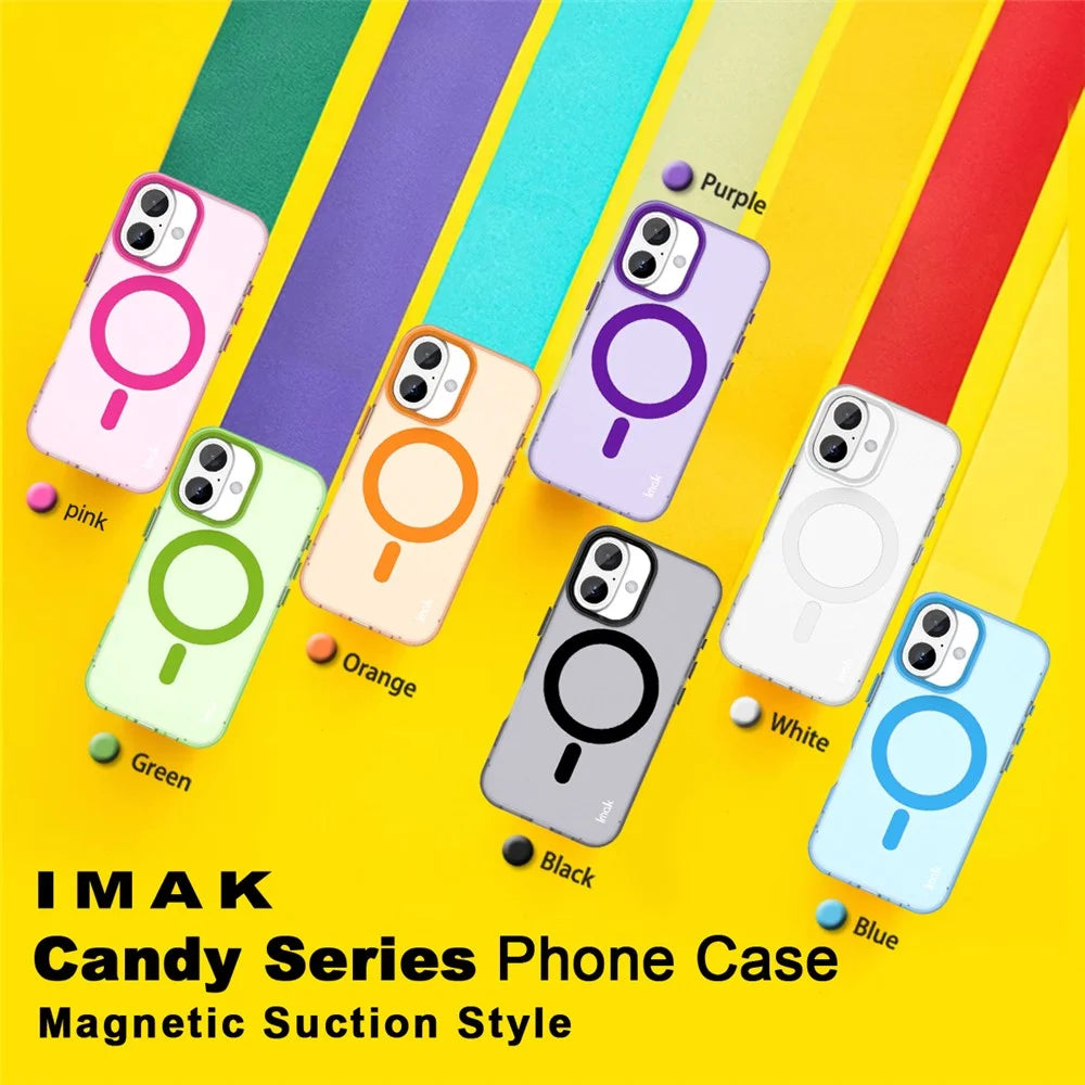 IMAK For iPhone 16 Case Compatible with MagSafe Candy Color Anti Drop TPU + PET Back Cover - Black - 7