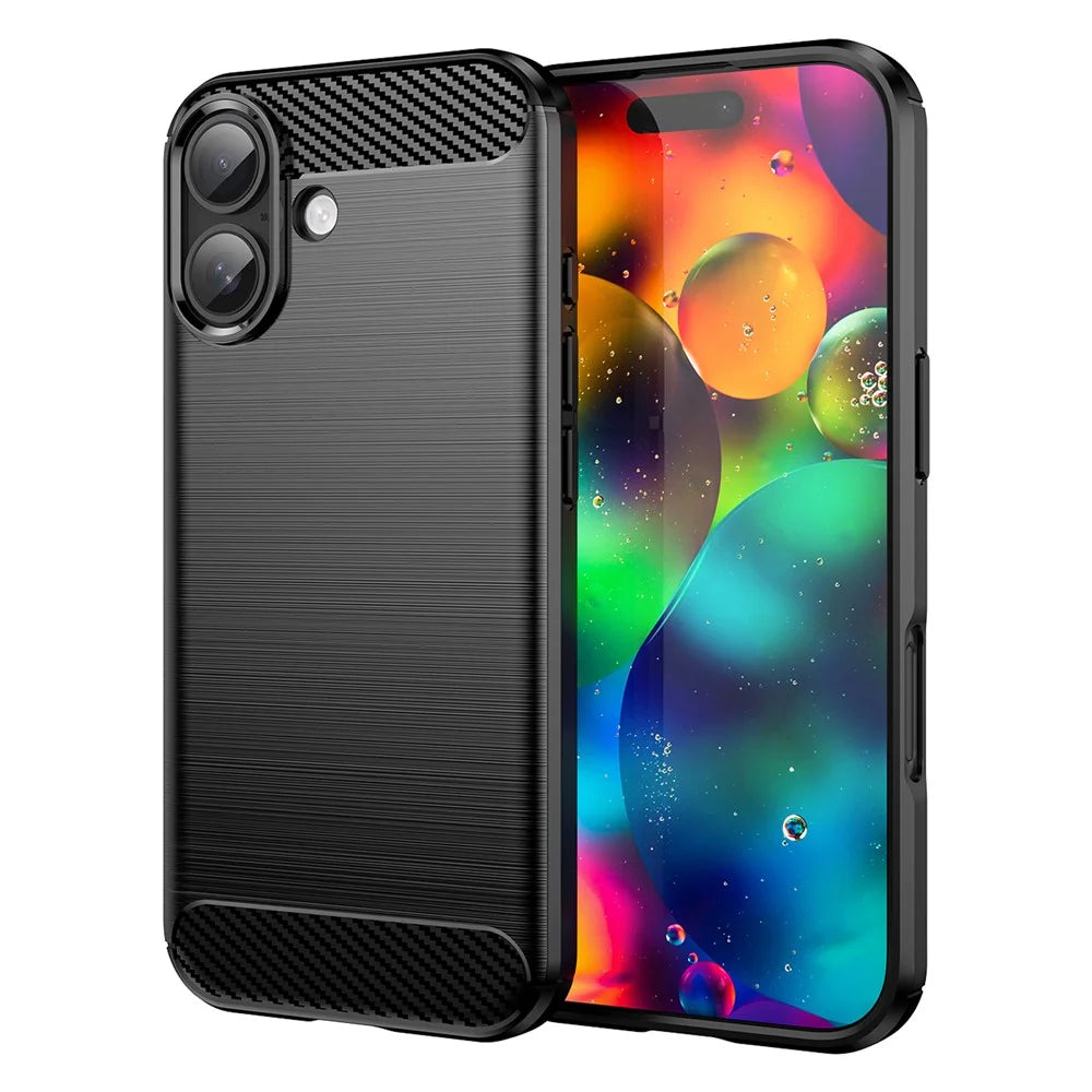 WANLONFENG LS Series For iPhone 17 Case with Screen Film, Brushed Texture Shockproof TPU Phone Cover - Black - 2