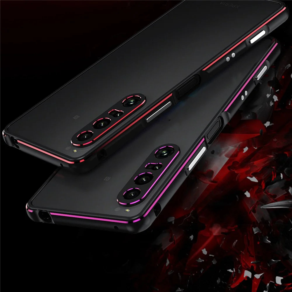 For Sony Xperia 1 VII Bumper Case Metal Frame Phone Cover with Camera Lens Guard - Black / Red - 6