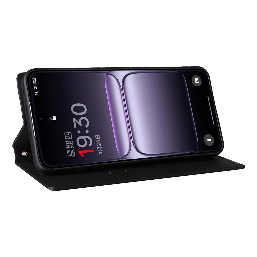 For OnePlus Nord 5 5G / Ace 5 Ultra 5G Case Wallet Rhombus Imprinted Leather Phone Cover - Black - 3
