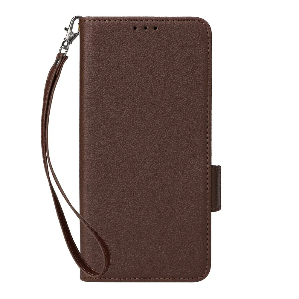 For ZTE Blade A76 5G Case with Wrist Strap Litchi Texture PU Leather Wallet Phone Cover - Brown - 7