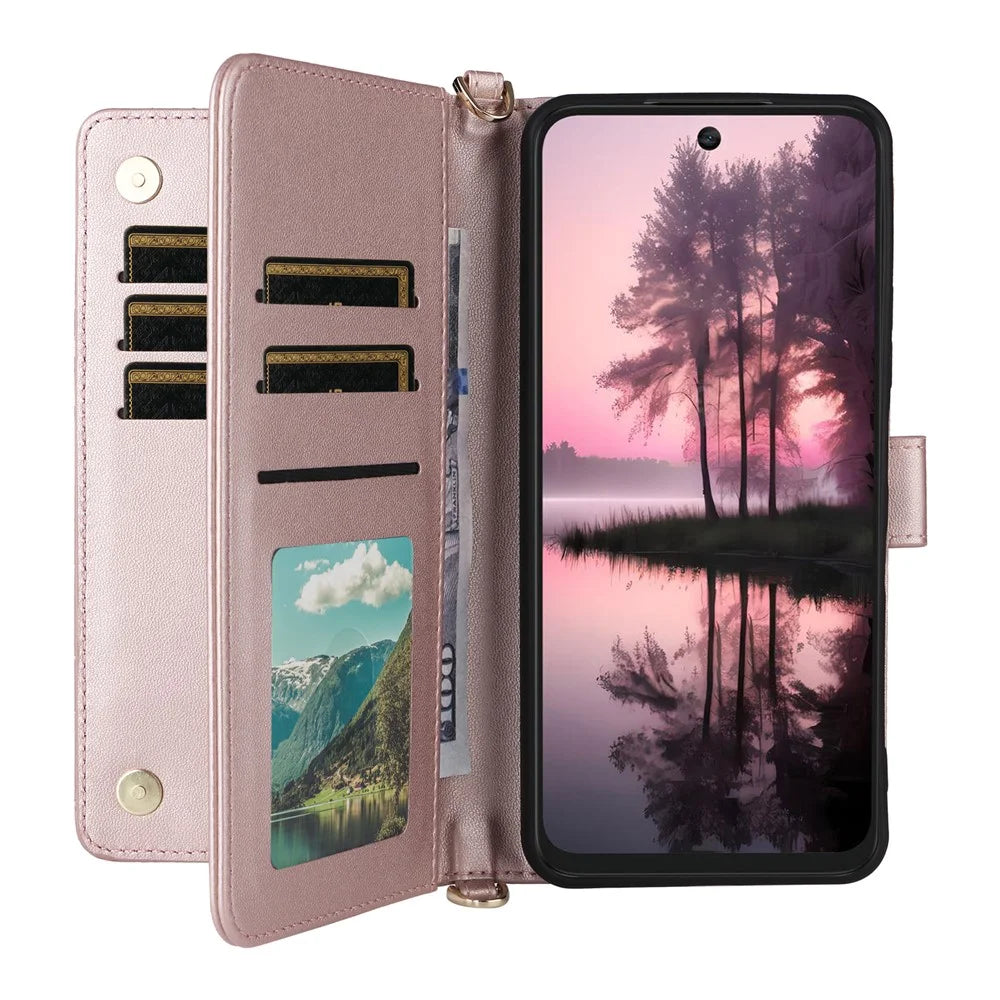 For TCL 60 SE NxtPaper 5G Case with Shoulder / Wrist Strap Leather Phone Cover Stand Wallet - Pink - 2