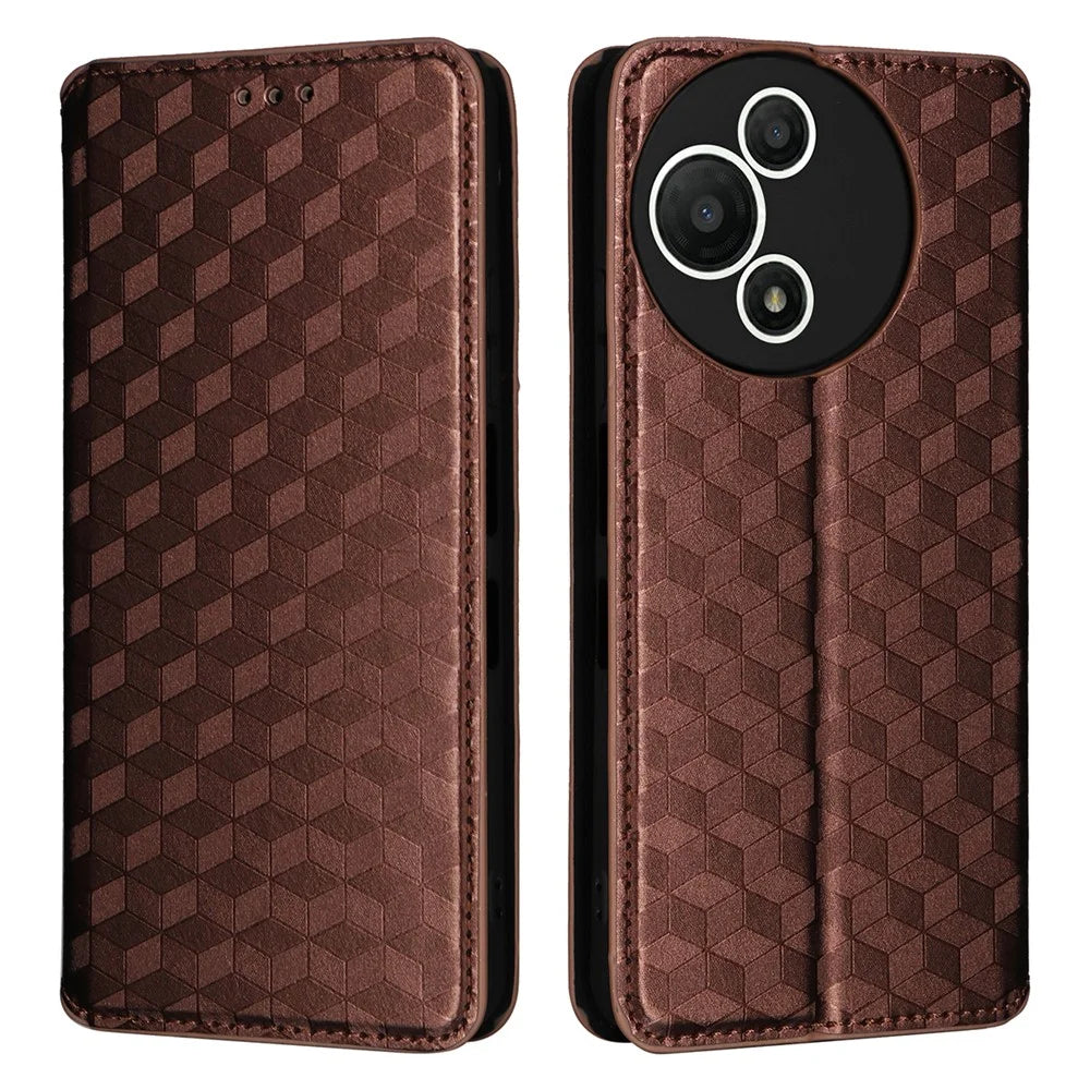 For TCL 60 SE NxtPaper 5G Case Wallet Rhombus Imprinted Leather Phone Cover - Brown - 1