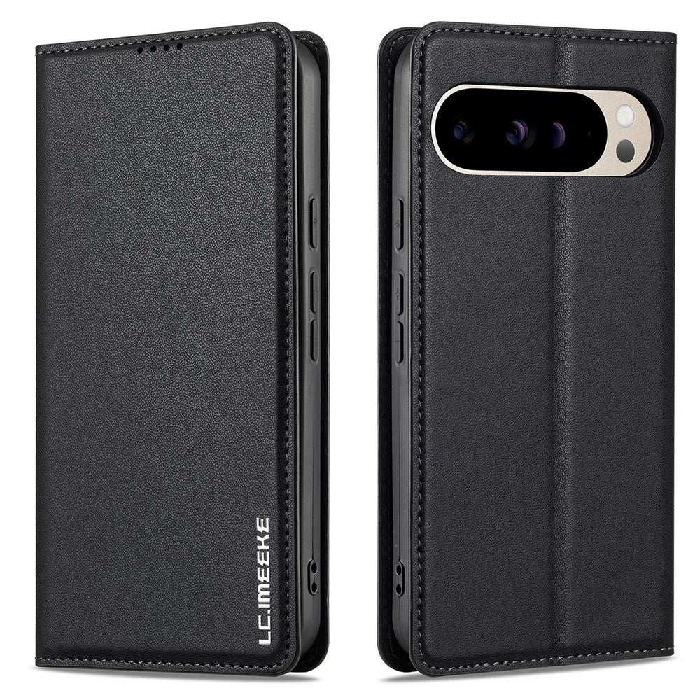LC.IMEEKE L1 Series for Google Pixel 10 Pro / 10 / 9 Pro / 9 Case PU Leather Wallet Stand Protective Phone Cover - Black - 1